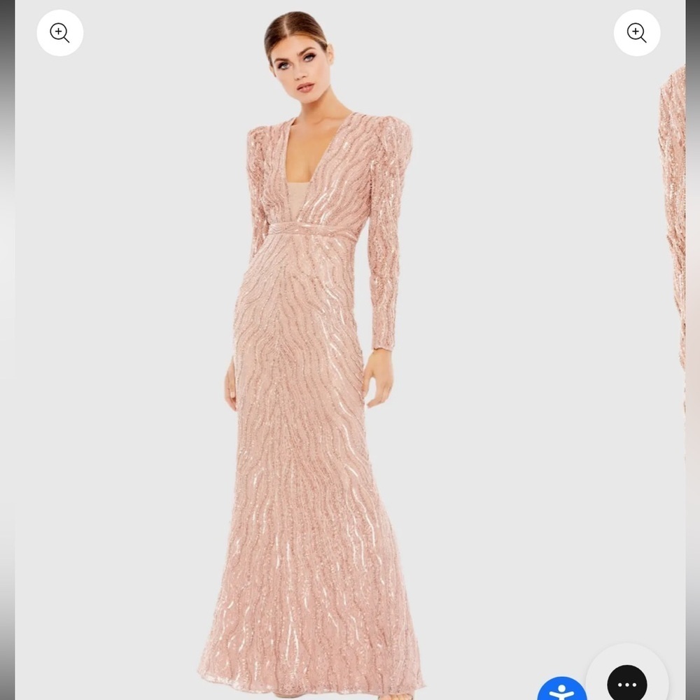 MAC DUGGAL Pink Beaded Puff Sleeve Trumpet Evening Gown Size 4 - Picture 1 of 12
